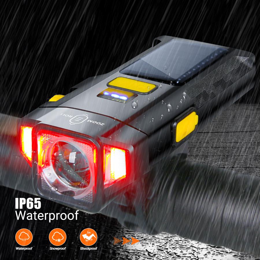 3600MAH Solar LED Bike Light Rechargeable Bicycle Light Waterproof Wide Beam for Mountain Road Bicycles Defense SOS Flashlight