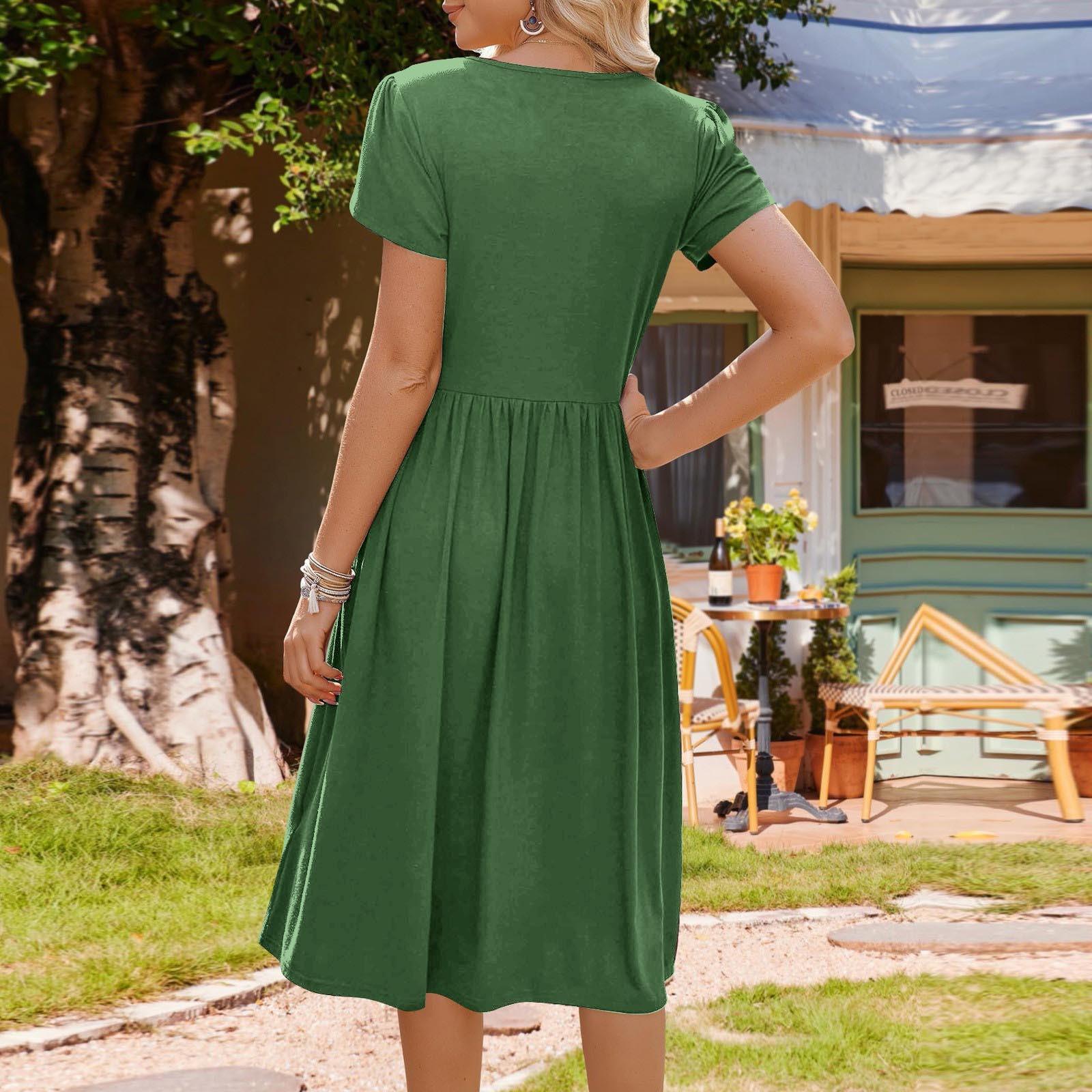 Женское повседневное однотонное платье с круглым вырезом и лепестками — фото 8