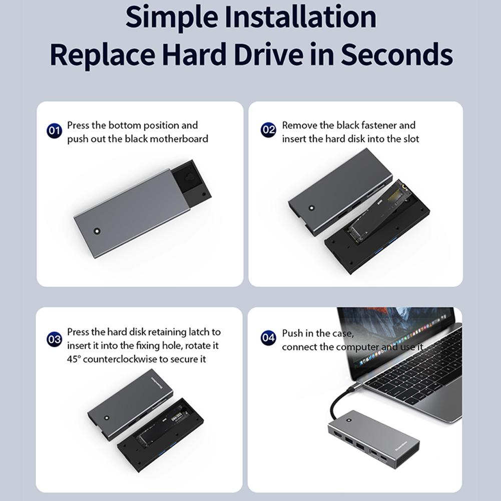 USB-C Hub with M.2 NVMe/SATA SSD Enclosure HDMI-Compatible 2.0  Multiport Adapter PD 100W USB 3.2 GEN2 10Gbps SD/TF Card Reader