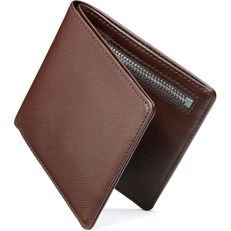 

[VALOREA] bifold wallet men s lightweight Thin [Smart design for easy removal] genuine leather compact (brown)