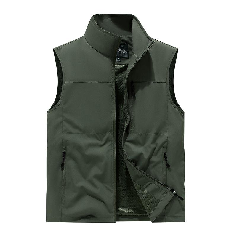 

Plus Size Men s Casual Spring Summer Waistcoat Breathable Sports Vest Outdoor Photography Fishing Stand Collar Gilet L армія зелений колір