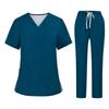 Soild Scrub Arbeitsuniform Anzug für Damen Kreuz V-Ausschnitt Kurzarm Fun T-Shirts Arbeitskleidung T-Shirt mit Taschen