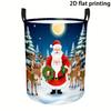 1pc Laundry Basket, Santa Reindeer Snowy Night Pattern. Storage Basket with Handle, Multi-Functional Home Decoration/Storage Organizer, Laundry Basket