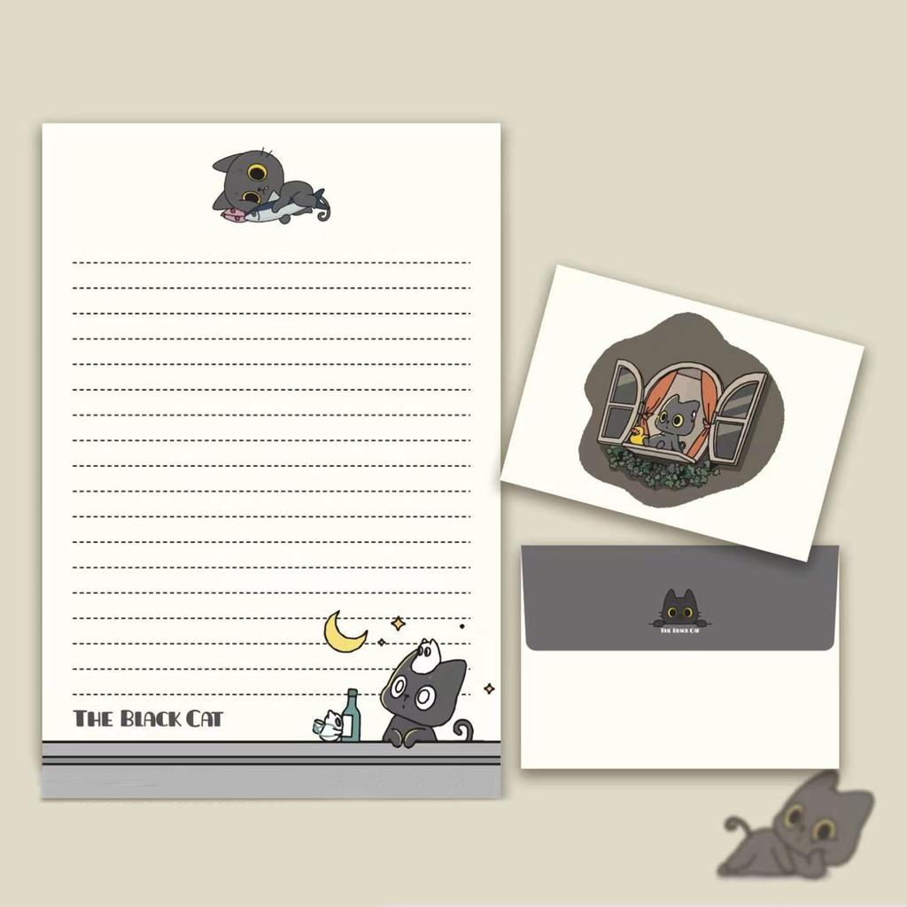 1 Set Stationery Paper and Envelopes Set Little Black Cats Letter Writing Paper Stationary Paper for Letter Writing