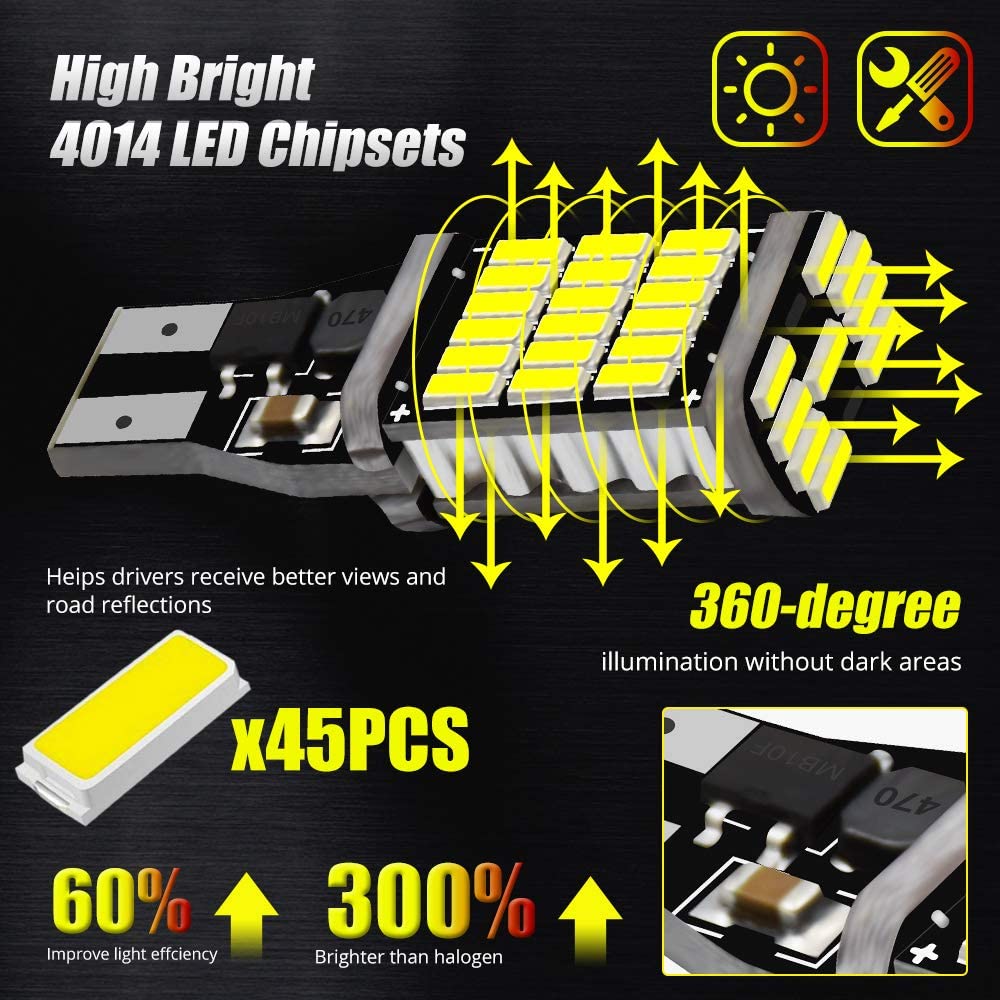 2x Signal Lamp T15 Led Super Bright W16W Led Bulbs 912 921 For Reverse Lamp Backup Parking Light 12V White Amber Yellow Bulbs 7
