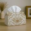 1pc Party Tissue Box,Baroque Ornate,Multifunctional Tissue Holder,Golden Damask Classic&Luxurious,Outdoor Party Supplies, Everyday Desktop Tissue Stor