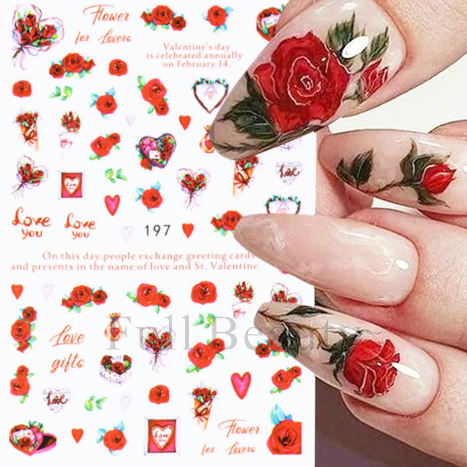 Nail Art Stickers Valentine's Day Romantic Balloon Love Rose English Adhesive Nail Stickers