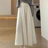 Women's Summer French Style White Half Skirt High-Waisted Elegant Drapey Pleated Skirt Mid-Length A-Line Long Skirt