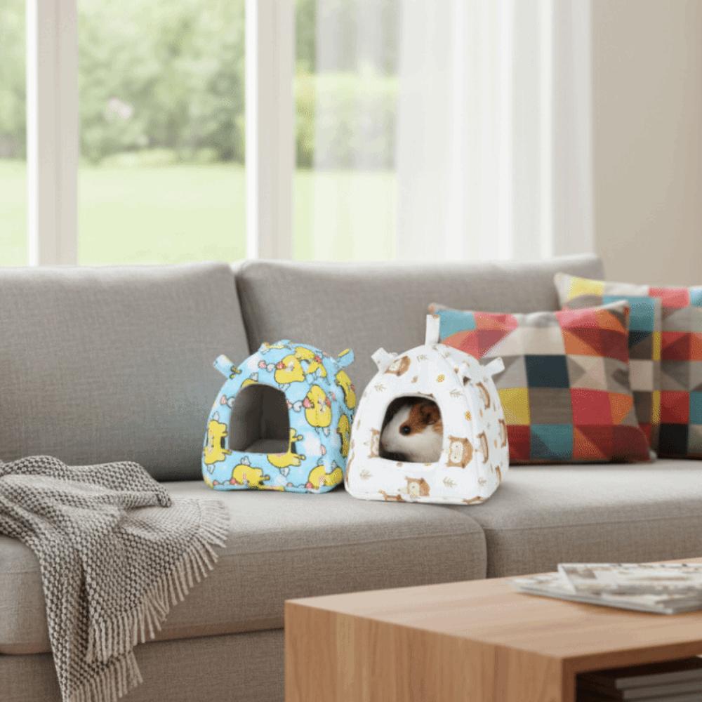 Cute Warm Parrot Hanging Hammock Print Design Fleece Hamster Cage Nest with Mat Cartoon Bird Hidden Bed Autumn Winter