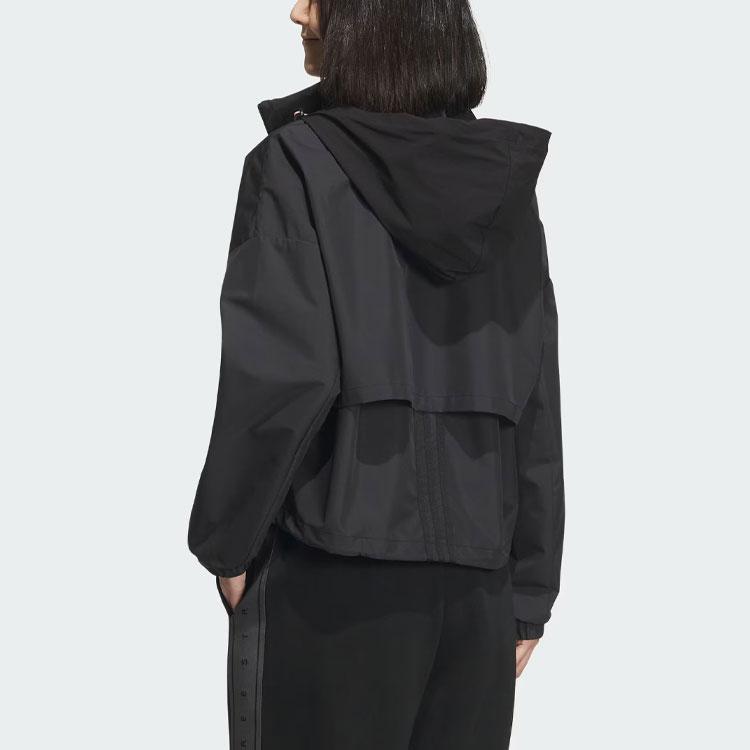 Adidas Womens Solid Long Sleeve Zip Sports Casual Hooded Jacket Women Jackets Black IM8991