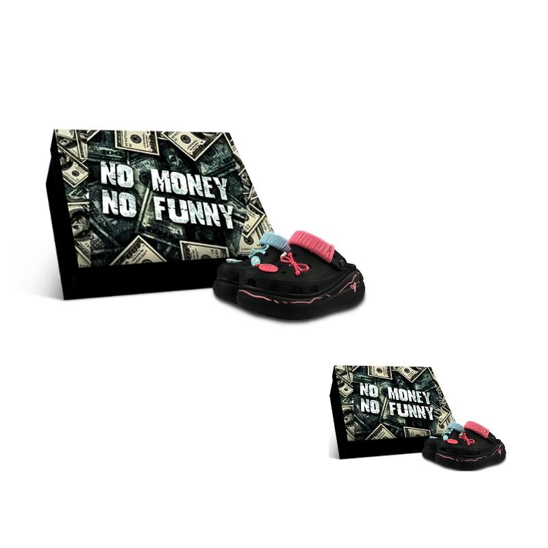 Crocs Crush Clog EVA Old Money LQ Line Graffiti Niedlicher Anhänger Puffy Geschenkbox Lochschuhe Unisex Schwarz