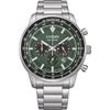 Stainless Steel Chronograph Green Dial Watch Modern Eco-Drive Men's Ca4500-91X, Silver,