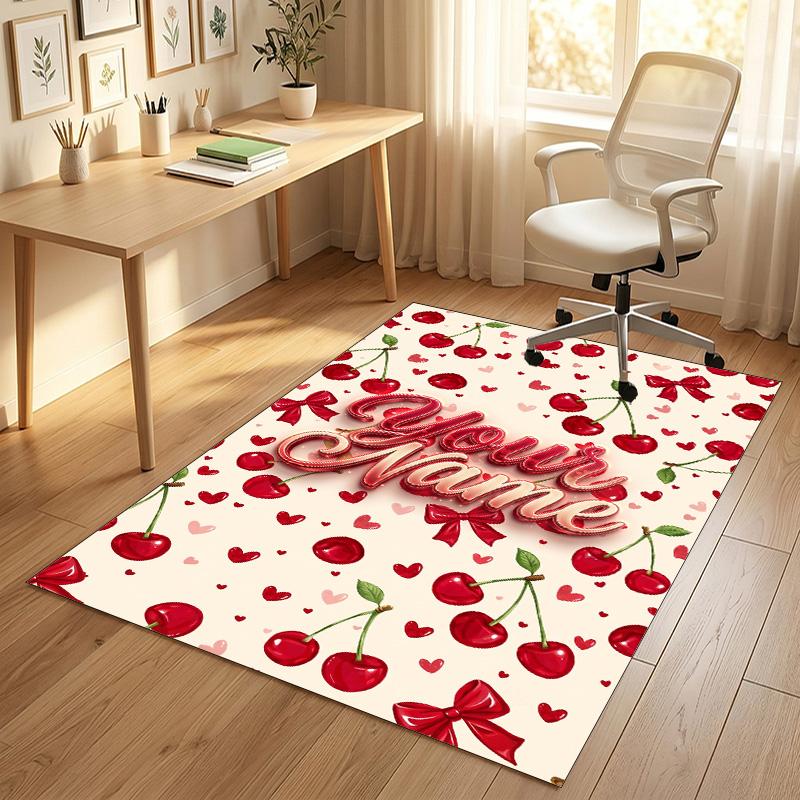 Floral Garden Theme Crystal Velvet Rug Personalized Custom Name Text Soft Floor Mat Home Decor