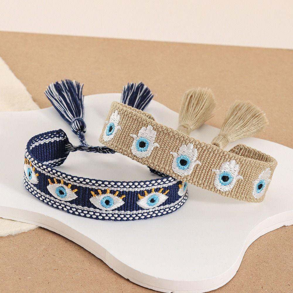 Adjustable Rope Woven Charm Bracelets Stackable Wrap Blue Eyes Bracelet  Jewelry Gift
