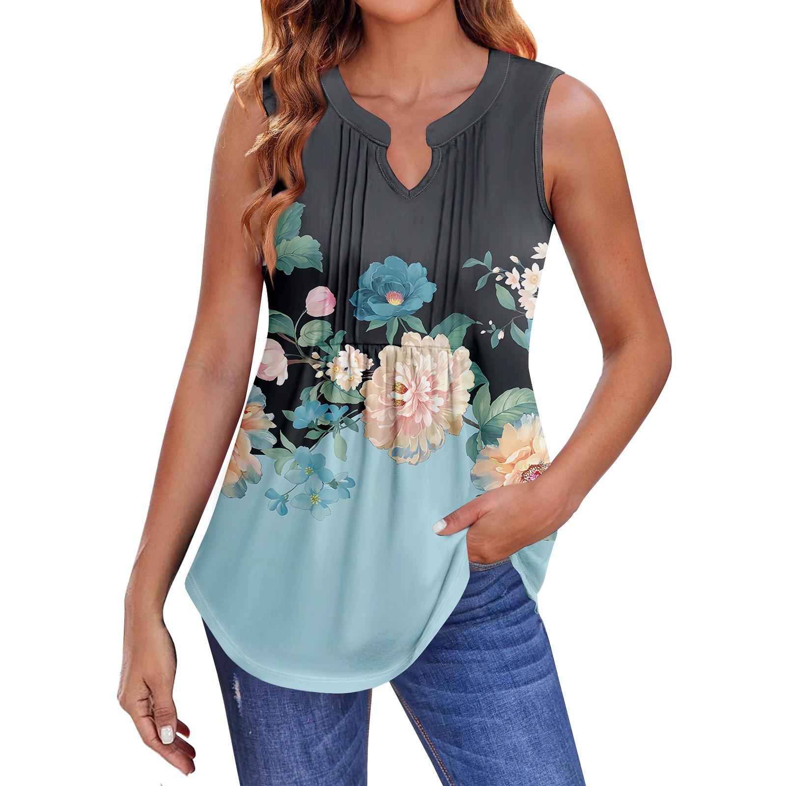 

Женские летние майки с V-образным вырезом и принтом, повседневные майки для женщин, свободные рубашки-туники без рукавов XXXL