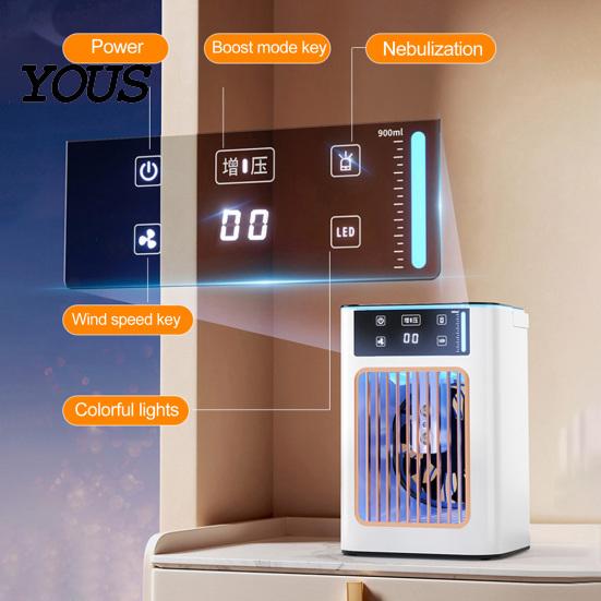Handy Air Cooler for Home Portable with 900ml Water Tank, 3-in-1 Conditioner 3-Speed Cooling Mist Modes, Quiet Fan Travel 7-Color LED Light