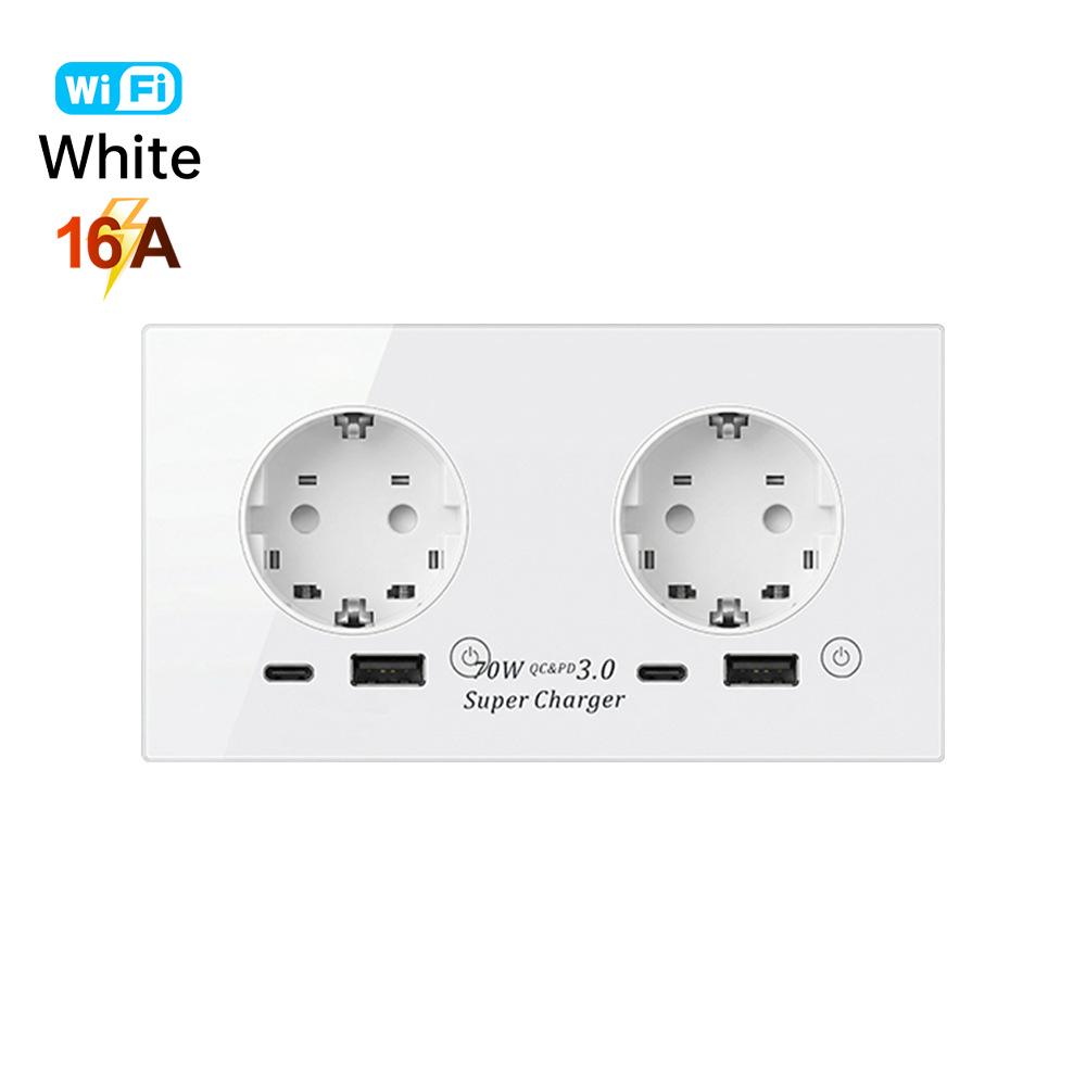 70W Smart Home EU WiFi Dual Socket with Fast USB Charging, Voice Control, Timer, and Power Monitoring