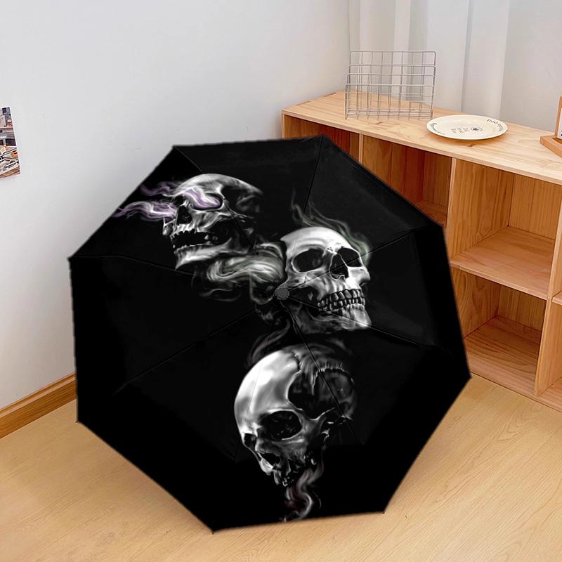 1Pc Skulls Automatic Umbrella - Suitable Travel Outdoor Portable Umbrella Birthday Gift Daily Essentials