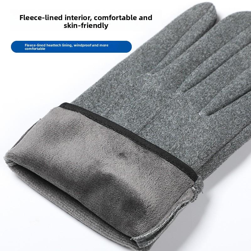 Cycling Gloves, Warm Gloves, Women's Velvet Gloves, Outdoor Cycling Electric Bike Windproof Touch Screen Three-line Small Label Gloves