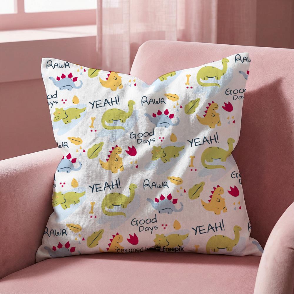 Cute Dinosaur Pattern Cushion Cover Multi-Scene Pillow Cover for Home & Car - Reversible, Soft & Durable for Daily Use