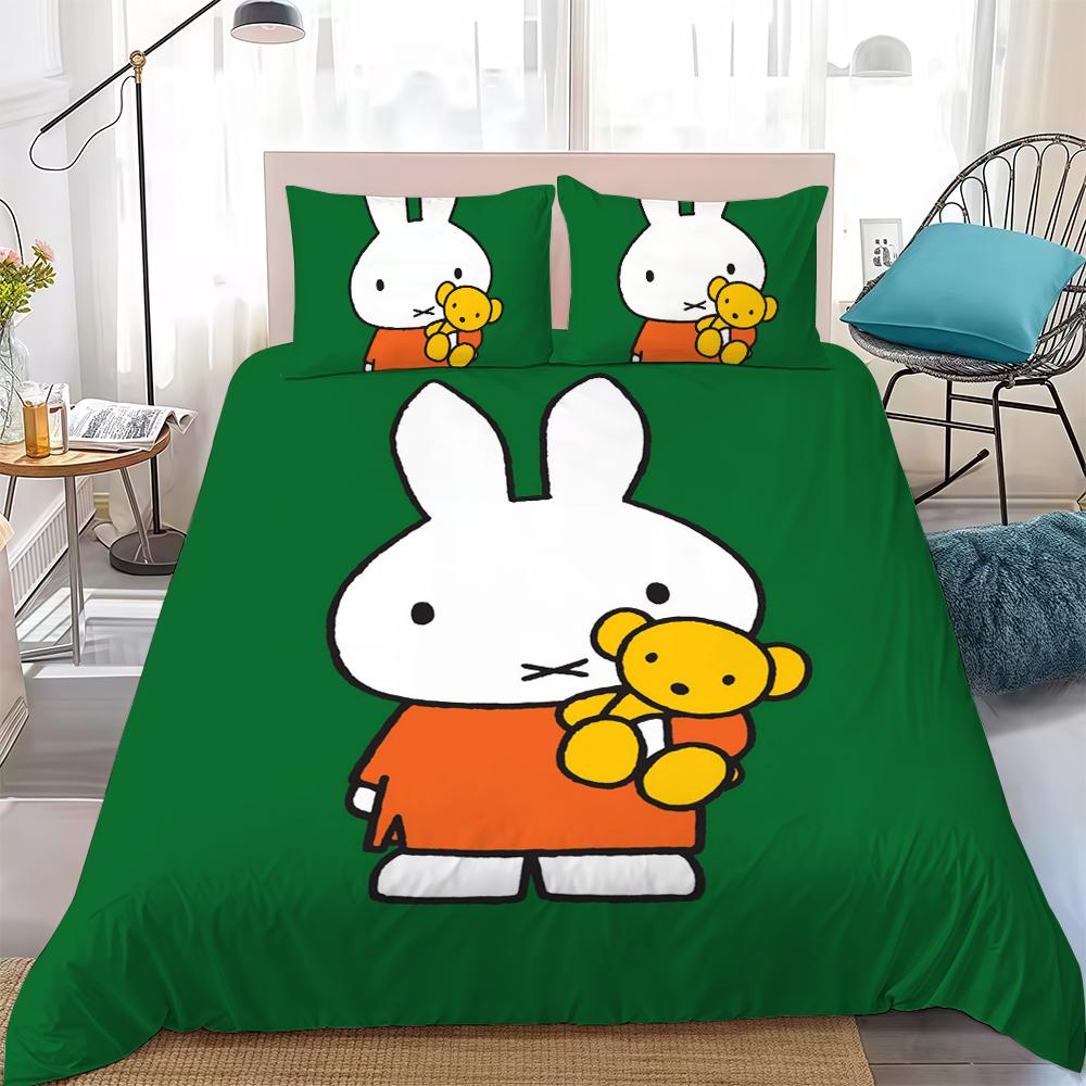 M-Miffy Cartoon Duvet Cover Set Home Style Bedding Soft Laundry Cotton Bed 3 Piece Set Student Dormitory Gift