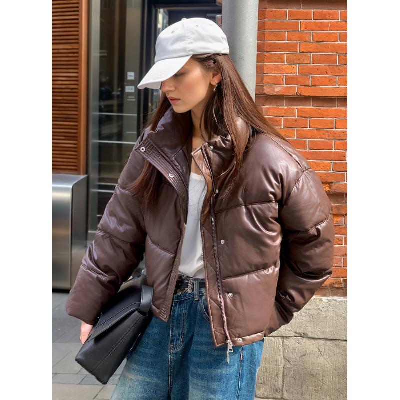 Winter No-wash PU Leather Cotton Clothing Women's Short New Thickened Bread Clothing Small Warm Jacket