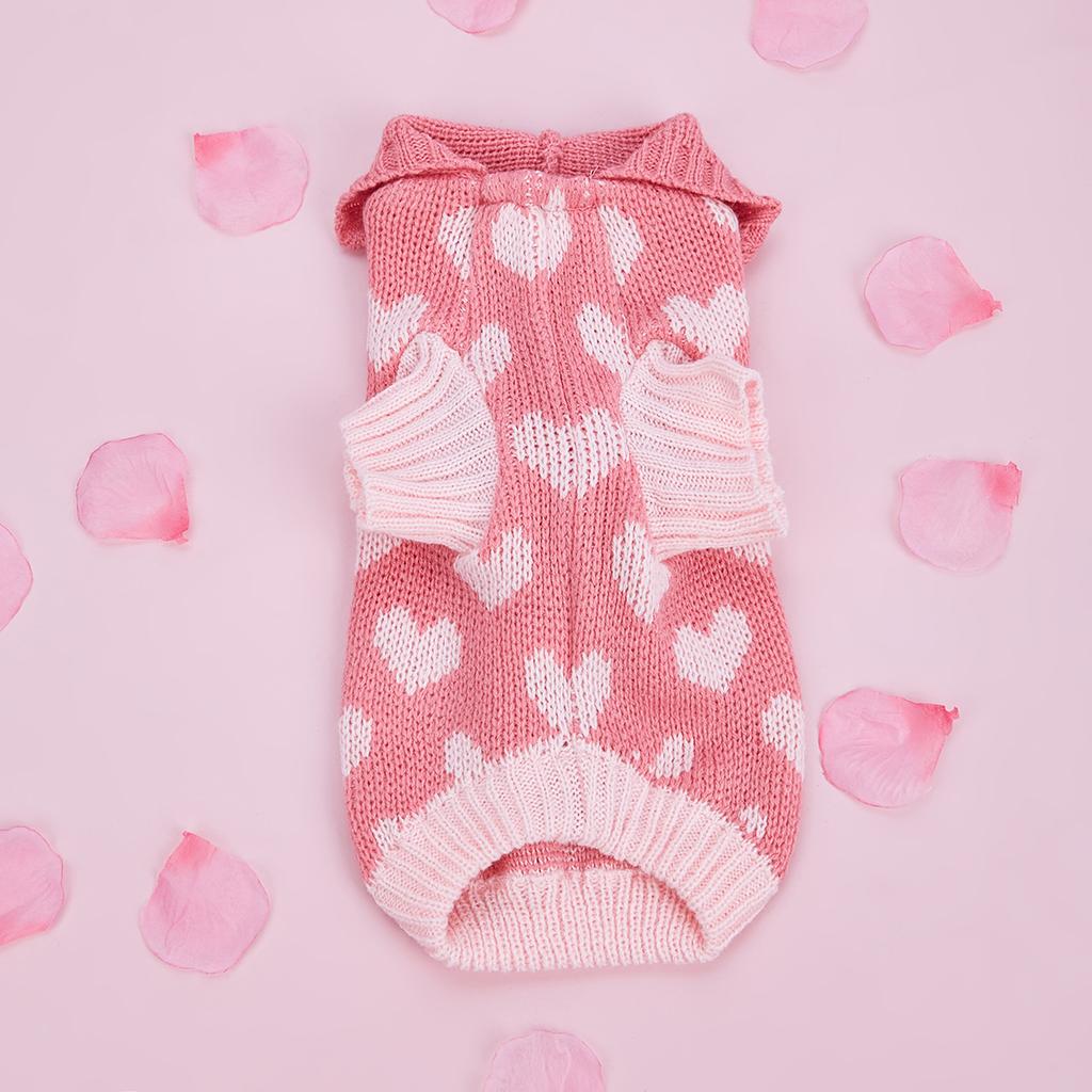 Hunde Pullover Alltag und Valentinstag Kapuze für kleine mittelgroße Hunde Rollkragen Rosa Hunde Pullover Strickpullover Haustier Sweatshirt