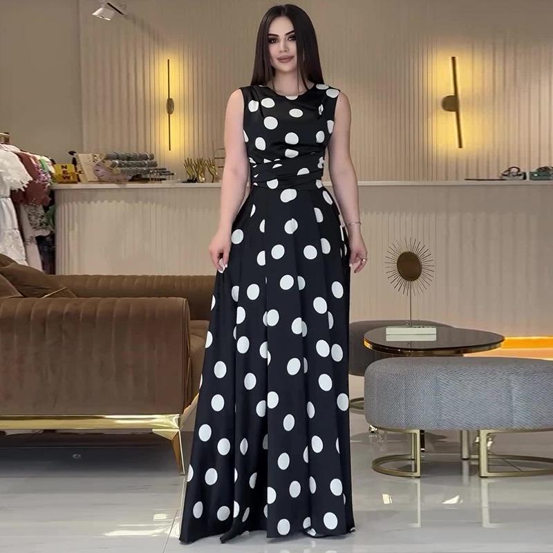 2024 Summer European & American Women's Polka Dot Sleeveless Long Dress