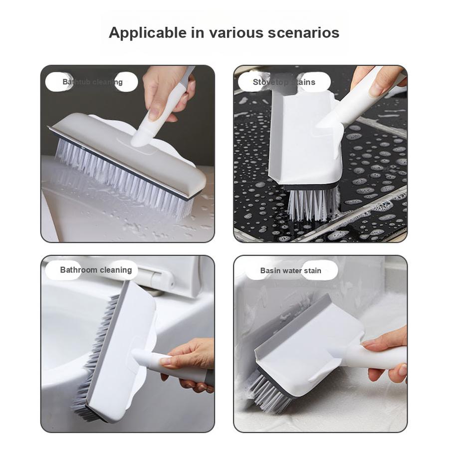 Floor Scraper Scrubber with Brush for Bathrooms - 2 In 1 Multi-Surface Hard Bristle Brush with Long Handle