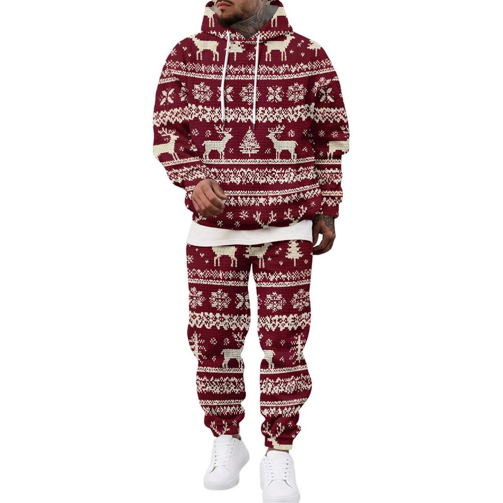 Men's Casual Sweatshirt Set with Pattern for Fall and Winter