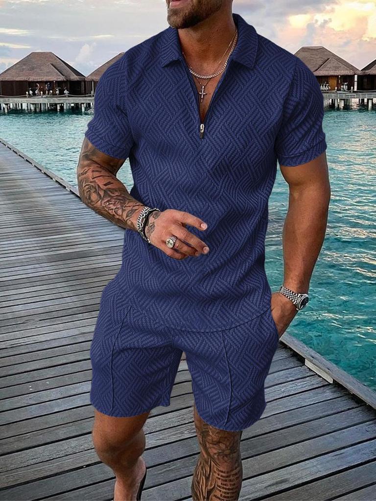European & American Summer Men's Casual Short Sleeve and Shorts Set