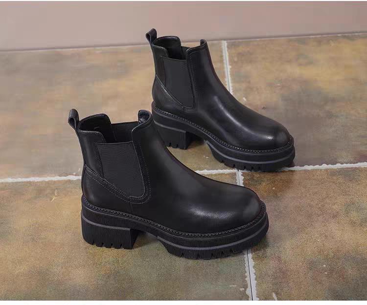 

Короткие ботинки в британском стиле, с круглым носком, ботинки челси, детские ботинки мартин, женские, новые осень-зима 2025, одинарные ботинки, толстый каблук, толстая подошва 35