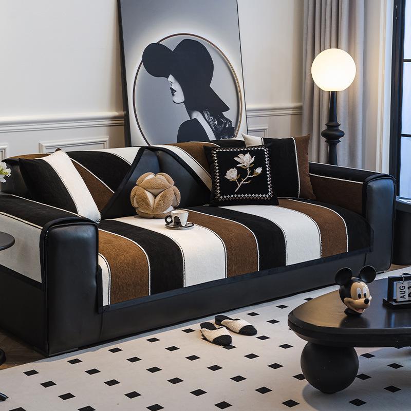 Striped Sofa Cushion, Universal In All Seasons, Non-Slip And Dirt-Resistant Seat Cushion  New Leather Sofa Cover Cover Cloth Towel