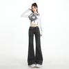 New In Autumn and Winter, Bamboo Pattern Gray Micro-elastic Low-rise Micro-loose Flared Jeans Women's Gray Trousers Yichun