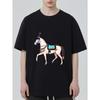 Black T Shirt With Decorated Horse Print For Casual Wear