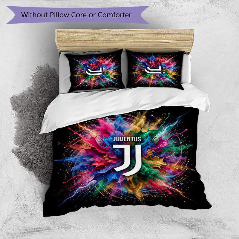 Juventus FC Pattern Printed 3PCS Bedding Set Soft Skin-Friendly Washable Duvet Cover & Pillowcases Set All Season Bedroom