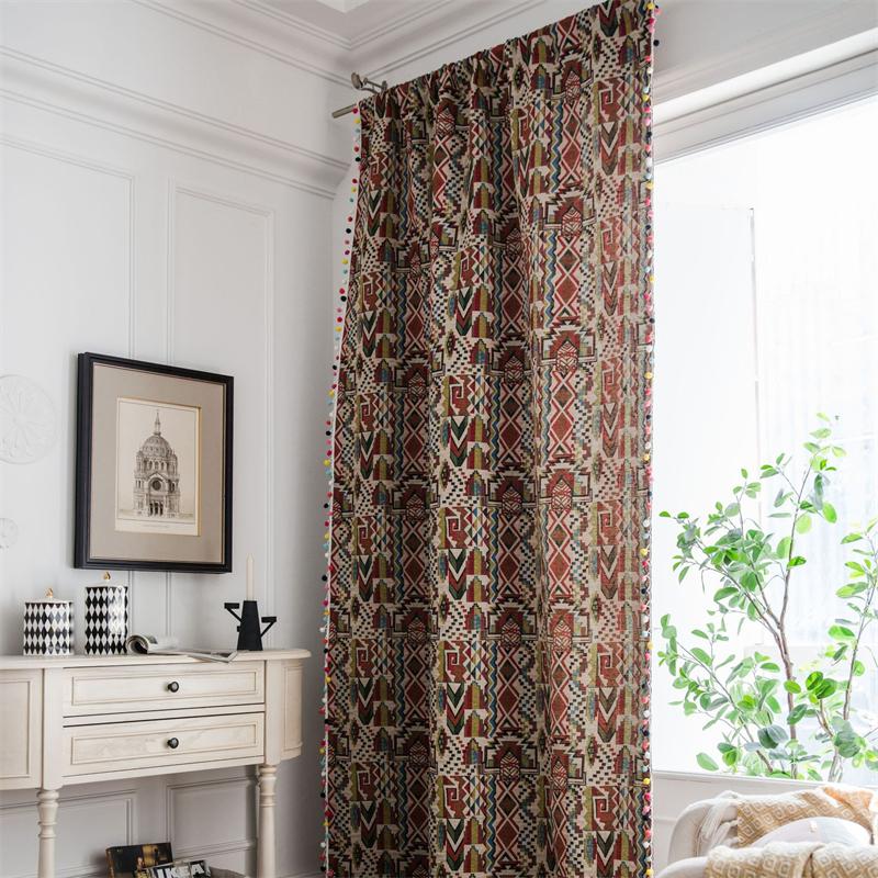 Luxury Handloom Jacquard Curtains - Certified OEKO-TEX Boho Geometric Drapes for Chef's Kitchens & Bay Window Retreats