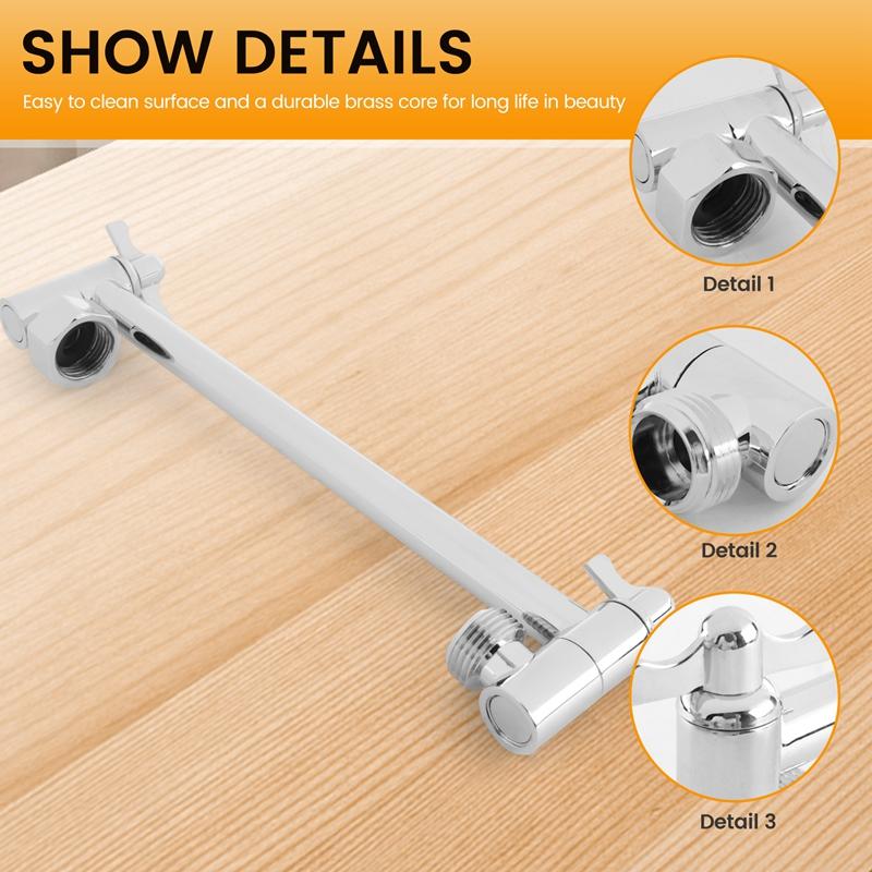 A96I-Shower Arm Extension, Arm Extender,Adjustable Height Shower Head Arm,Brass Shower Head Extension Arm,High Polished Chrome F