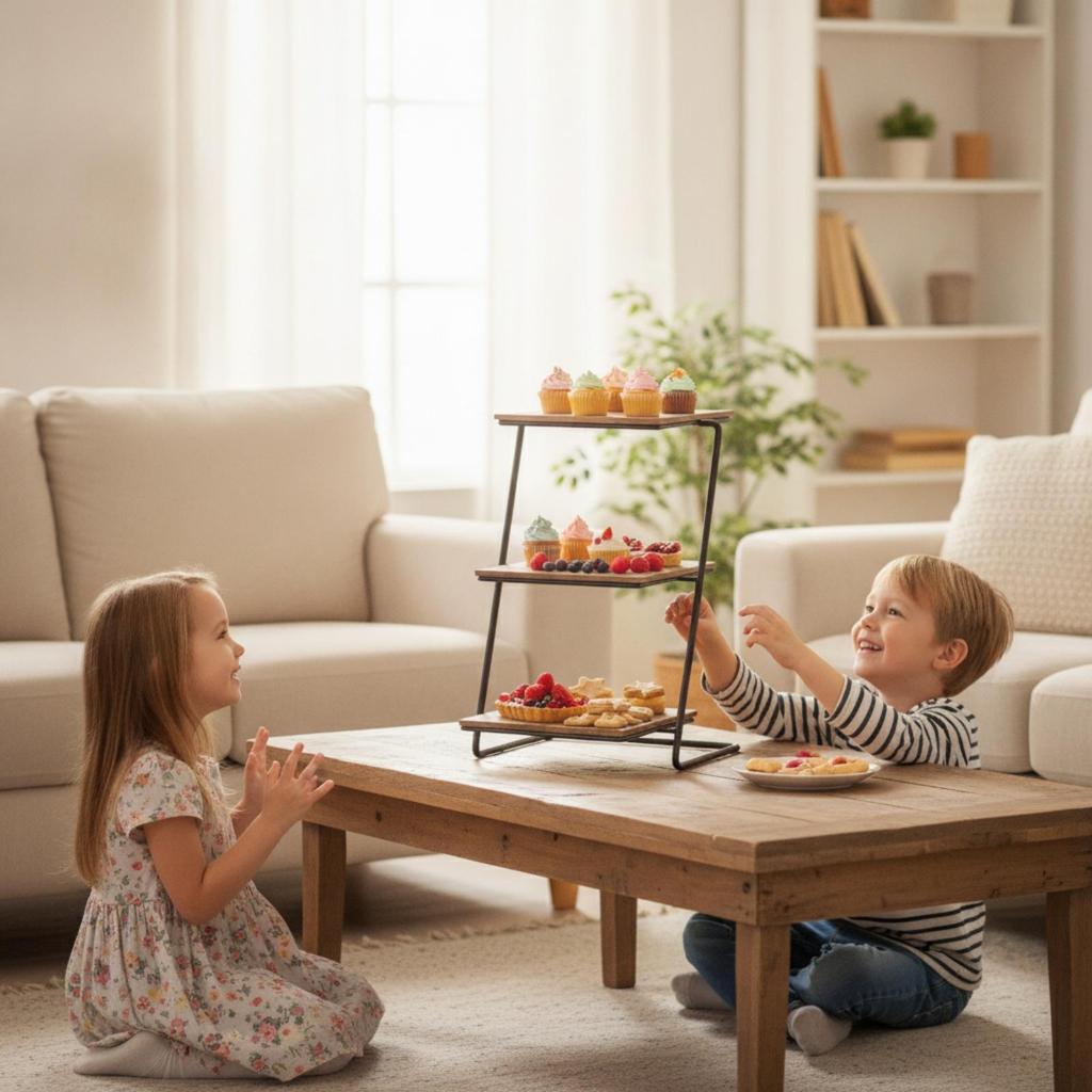 Dessert Stand with Wooden Shelves Decorative 3 Tier Cake Space Saving Platter for Party