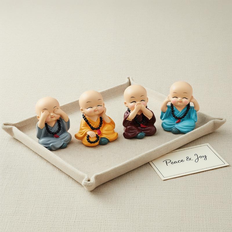 Charming 4 Resin Little Monk Statues for Home Decoration Calming Ambiance and Thoughtful Gift