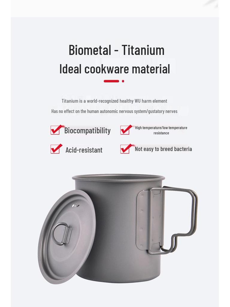 Widesea Lightweight Titanium Camping Cup with Lid - Portable and Easy to Store Tableware