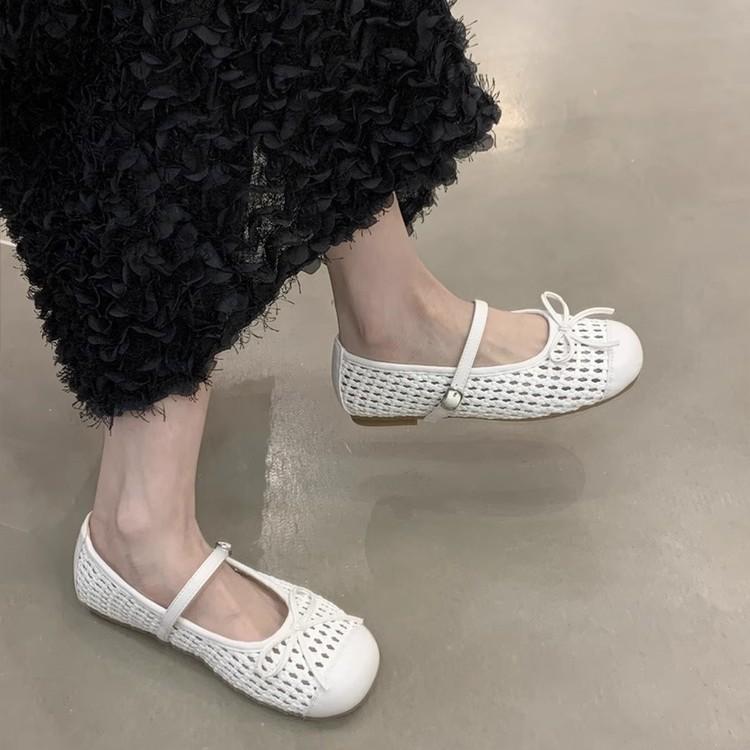 Woven mesh single shoes women's summer wear 2025 new breathable gentle evening breeze flat soft sole Mary Jane sandals