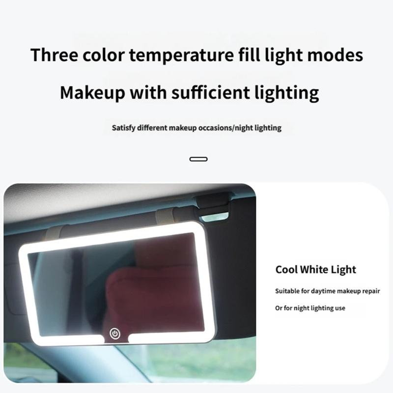 Specchietto Parasole Universale per Auto con Luci LED a 3 Temperature di Colore Controllo Tattile Regolabile Ricaricabile tramite USB C