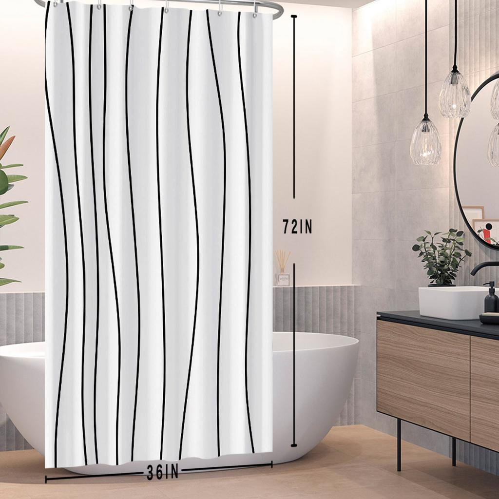 Minimalist Wavy Line Shower Curtain Gradient Design Waterproof Bath Curtain Bathroom Decor Multiple Options Polyester With Hooks