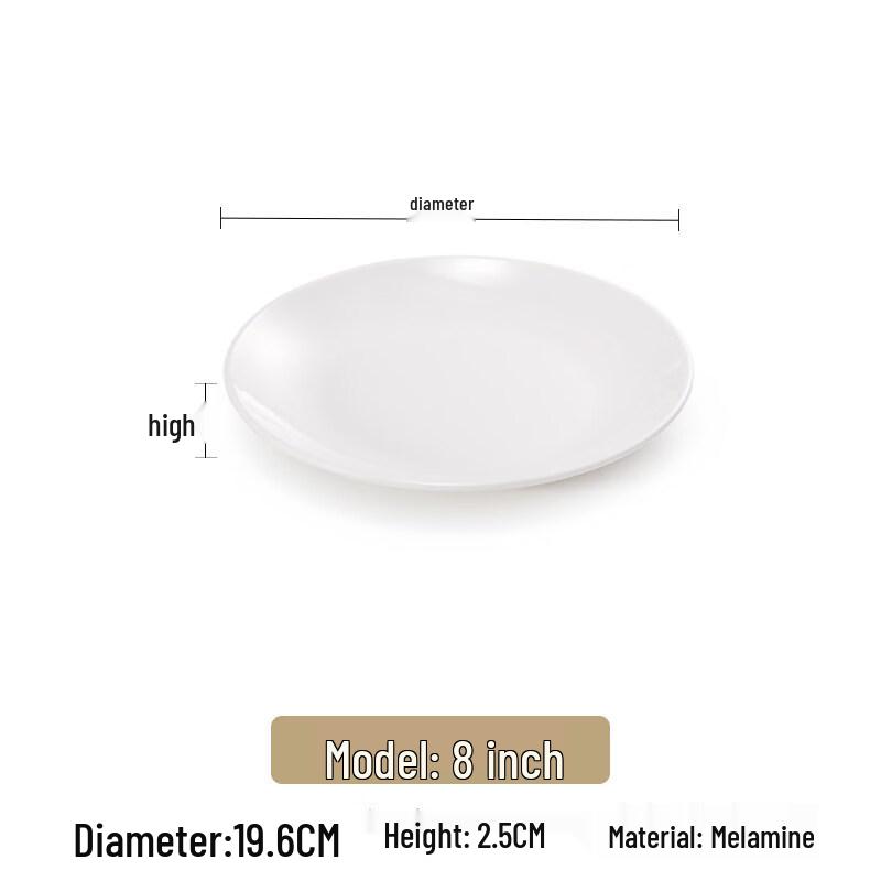8-inch Round White Melamine Dinner Plate