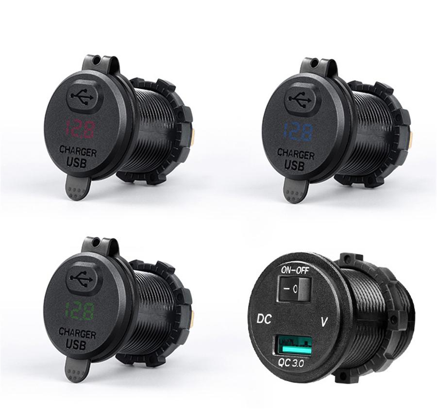 USB 3.0 Quick Car Charge Charger Socket LED Voltmeter Switch For Car Marine ATV