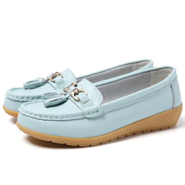 Shoes Women Big Size 44 Loafers Genuine Leather Casual Shoes Flat Comfortable Walking Shoes Slip On Moccasin Shoes Trend Sneaker