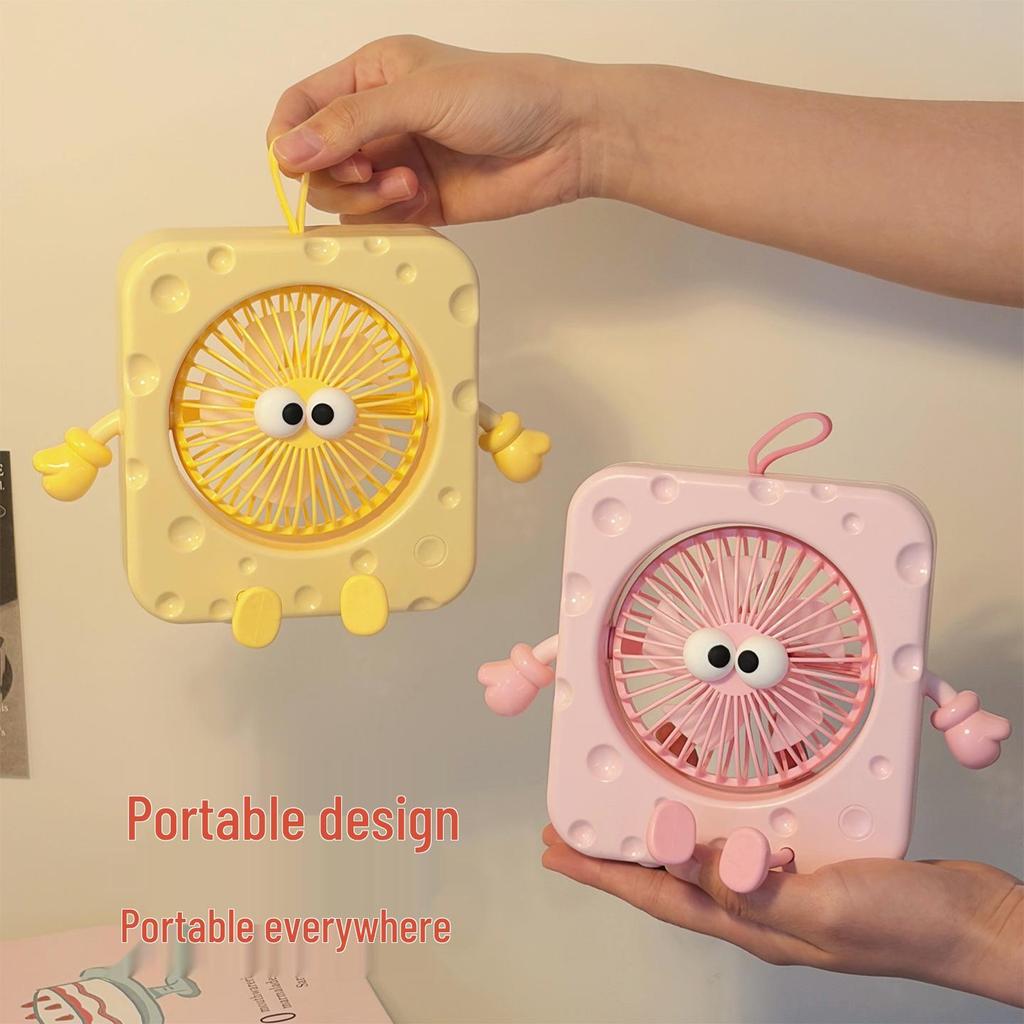 Cute Cheese Mini Electric Desktop Fan: Summer Office & Dorm Stand Charger