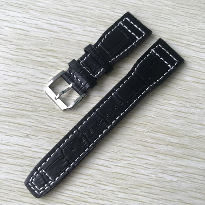 22 mm hnědočerná s bílými stehy Řemínek k hodinkám z pravé kůže Nahradit za náramek s řemínkem na hodinky IWC Big Pilot Deployant