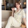 Cute Bear Pajamas Women'S Summer Short-Sleeved Trousers Imitation Silk Spring High-End Loungewear Thin Suit